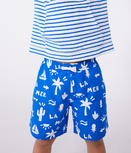 Children's printed swim shorts PORCELANA blue/MARSHMALLOW