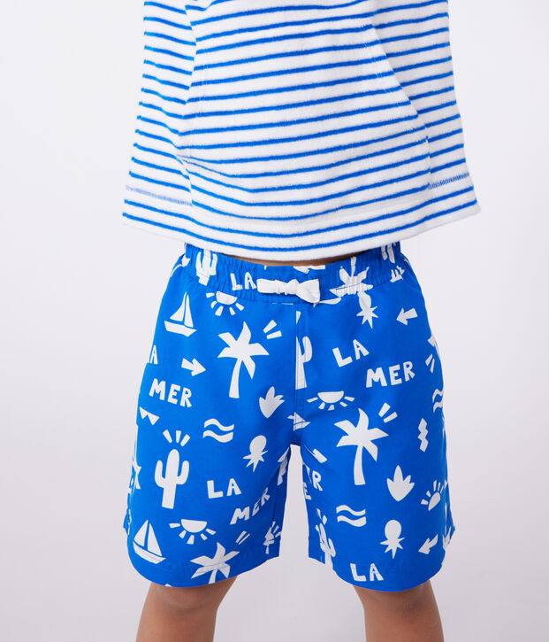 Children's printed swim shorts blue/white