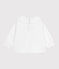 Babies' long-sleeved cotton poplin blouse with a collar and embroidery ECUME white