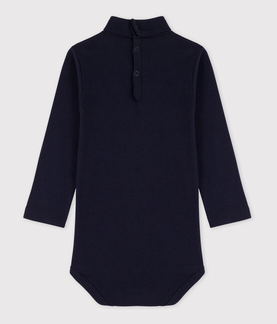 Babies' Long-Sleeved Roll Neck Cotton Bodysuit SMOKING blue