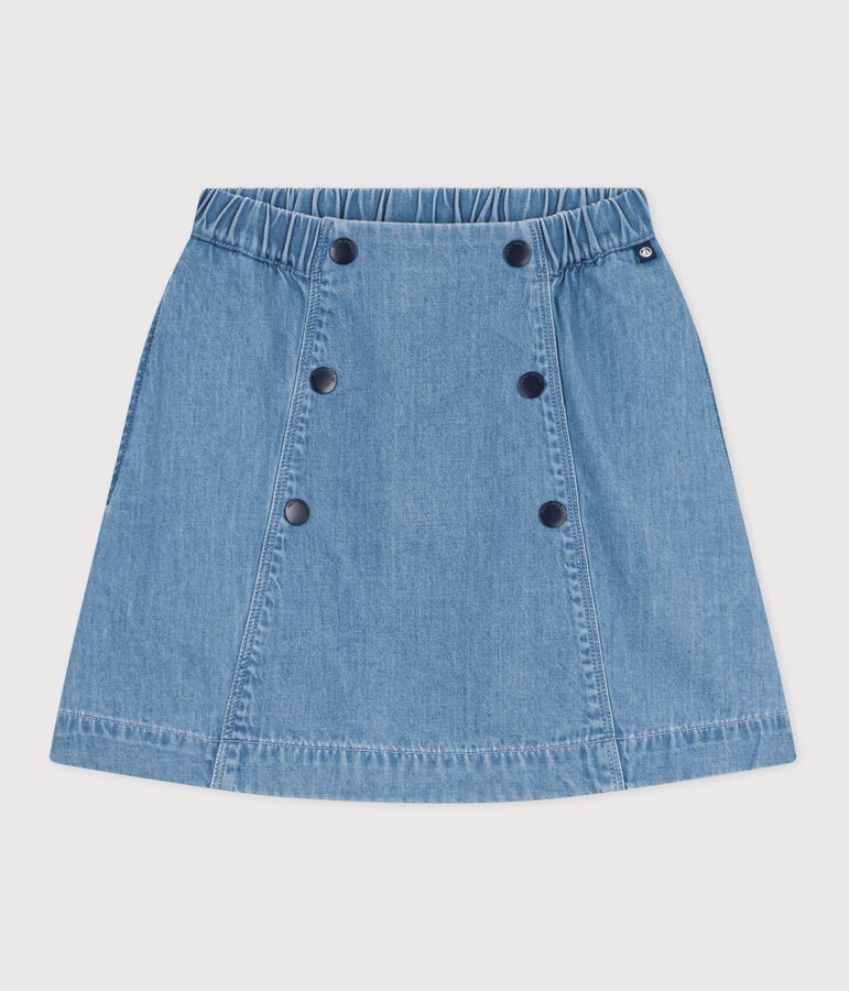 Children's short plain cotton skirt DENIM CLAIR blue