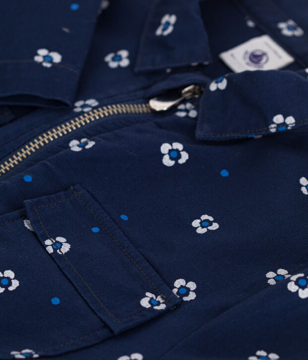 Children's long-sleeved floral cotton jumpsuit blue/white