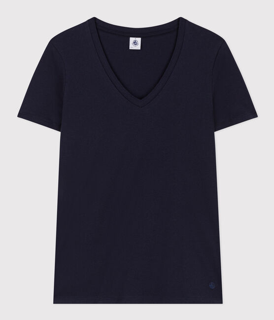 Women's Straight V-Neck Cotton T-Shirt SMOKING blue