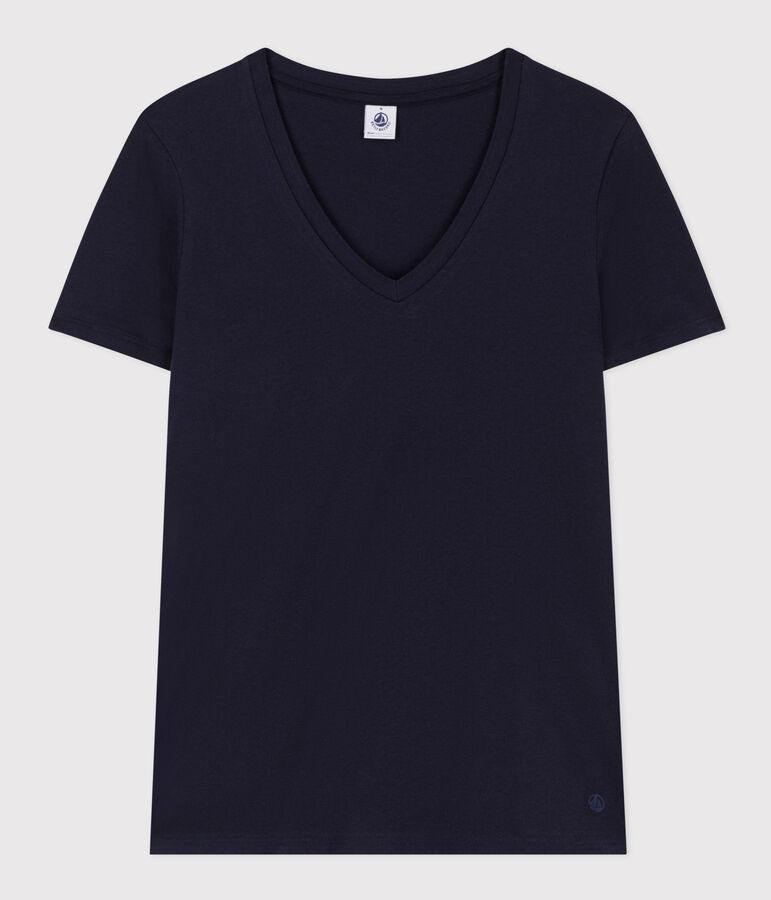 Women's Straight V-Neck Cotton T-Shirt blue