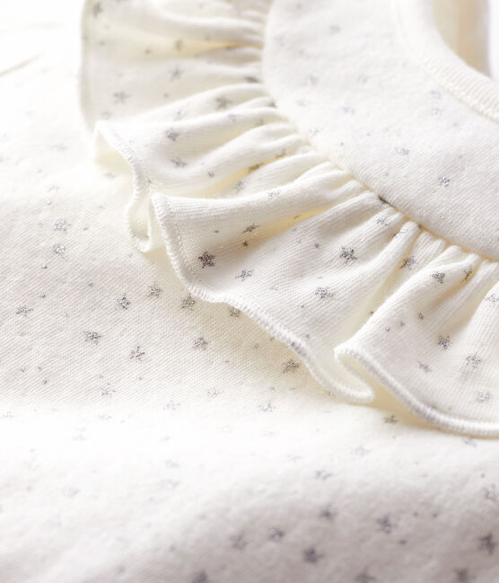 Baby girl's long-sleeved blouse MARSHMALLOW white/ARGENT grey