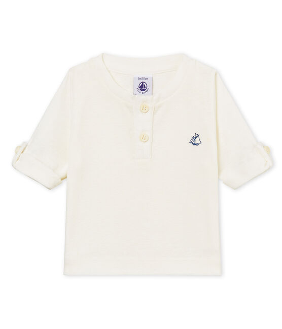 Baby boys' cotton/linen t-shirt MARSHMALLOW white