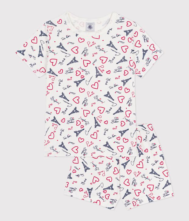 Children's short Paris print cotton pyjamas white/multicolor