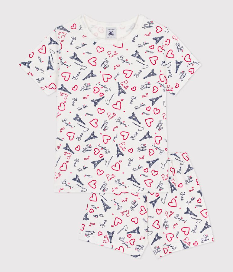 Children's short Paris print cotton pyjamas white/multicolor