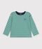 Children's long-sleeved stripy T-shirt green/beige/green