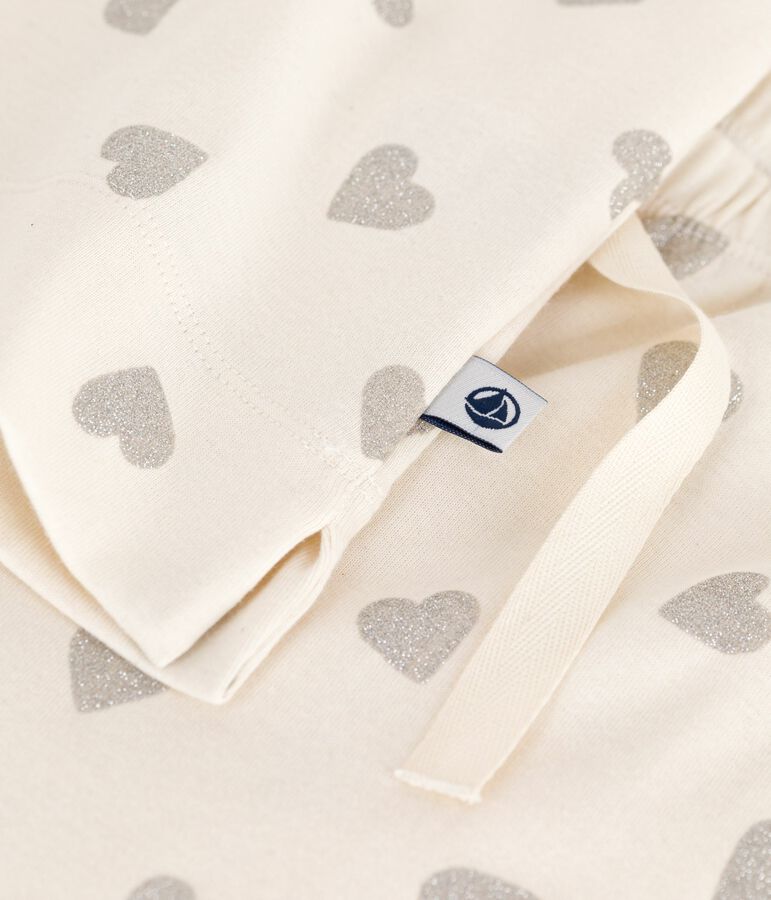 Women's cotton pyjamas with a heart print, short sleeves and wide legs Ecru/grey