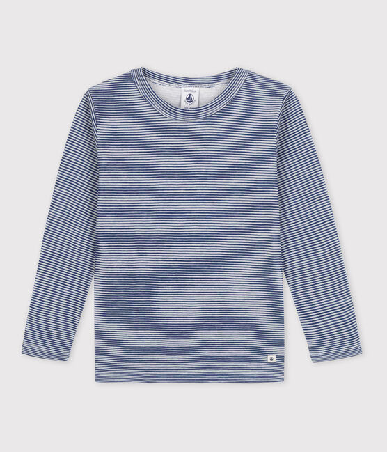 Unisex Pinstriped Long-Sleeved Wool/Cotton T-Shirt MEDIEVAL blue/MARSHMALLOW white