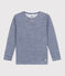 Unisex Pinstriped Long-Sleeved Wool/Cotton T-Shirt MEDIEVAL blue/MARSHMALLOW white