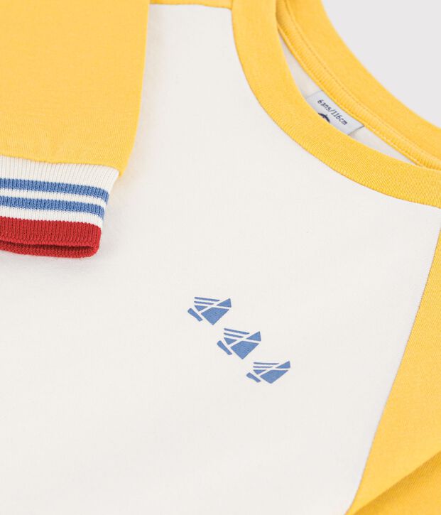 Children's long-sleeved colourblock cotton T-shirt Ecru/multicolor