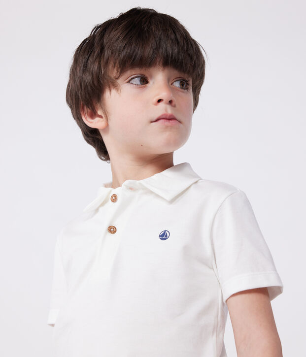 Children's plain short-sleeved cotton polo shirt white