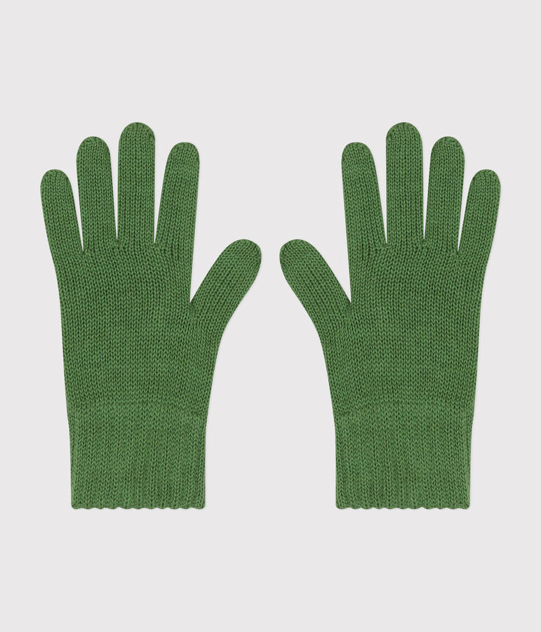 Children's plain knitted gloves PALMERAIE green