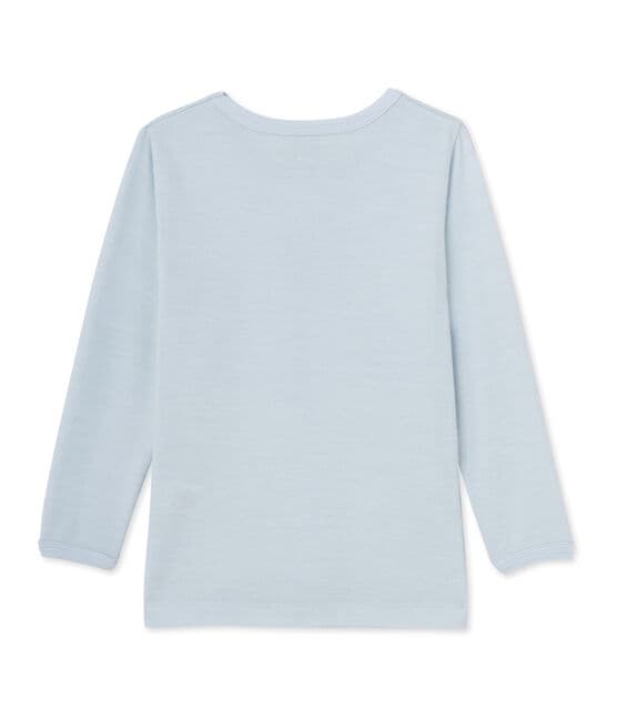 Boy's short-sleeved T-shirt in wool and cotton Fraicheur blue