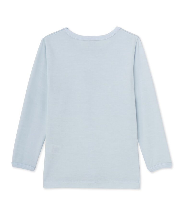 Boy's short-sleeved T-shirt in wool and cotton Fraicheur blue