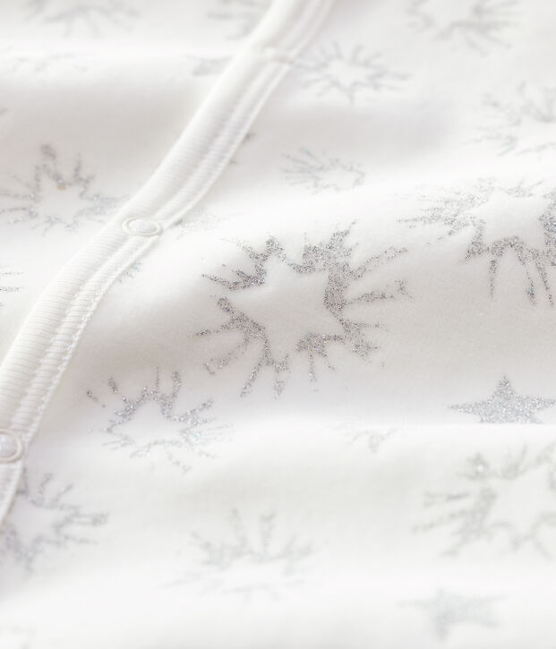 Babies' Starry Velour Sleepsuit white/grey