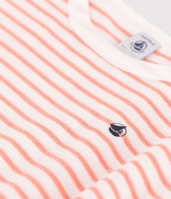 Children's short-sleeved stripy cotton towelling dress MARSHMALLOW orange/ABRICOT