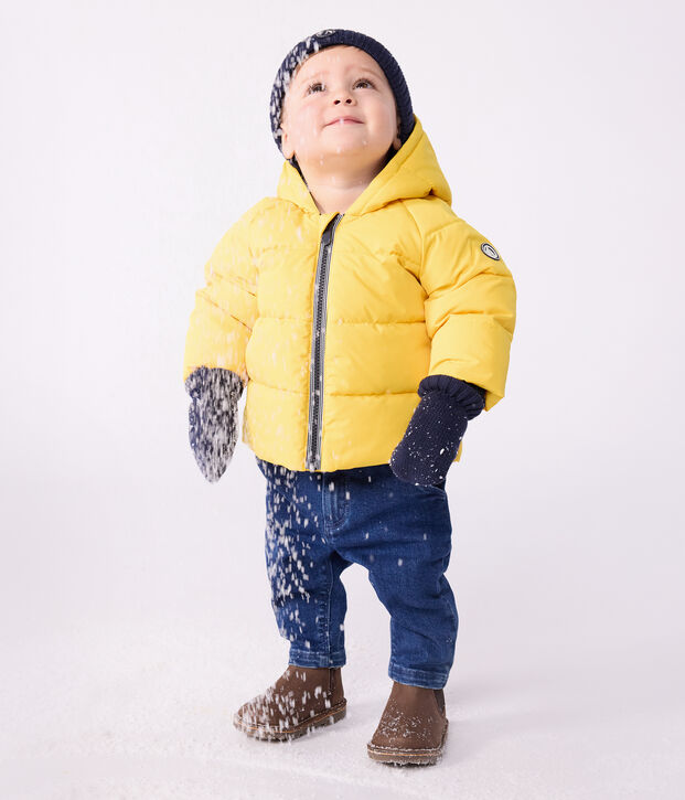 Babies' puffer jacket in plain polyester yellow