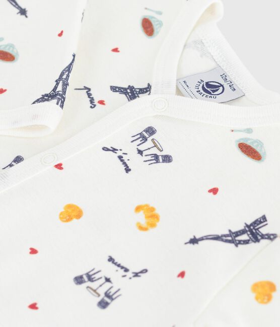 Babies' Paris-print footless cotton pyjama suit MARSHMALLOW white/MULTICO white