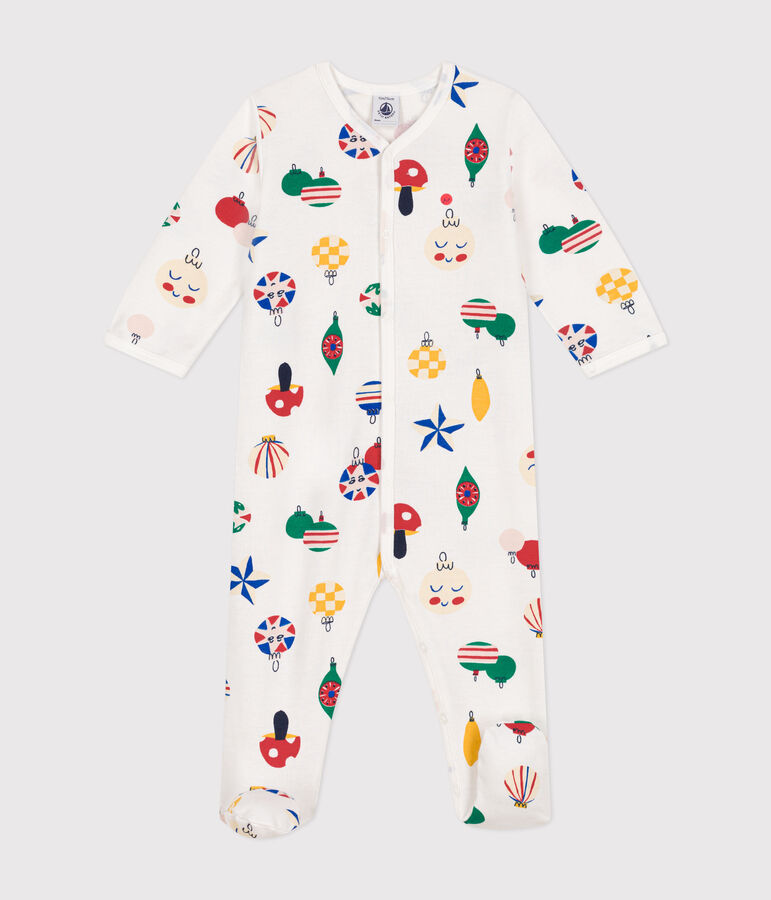 Babies' brushed fleece Christmas bauble print pyjamas white/multicolor