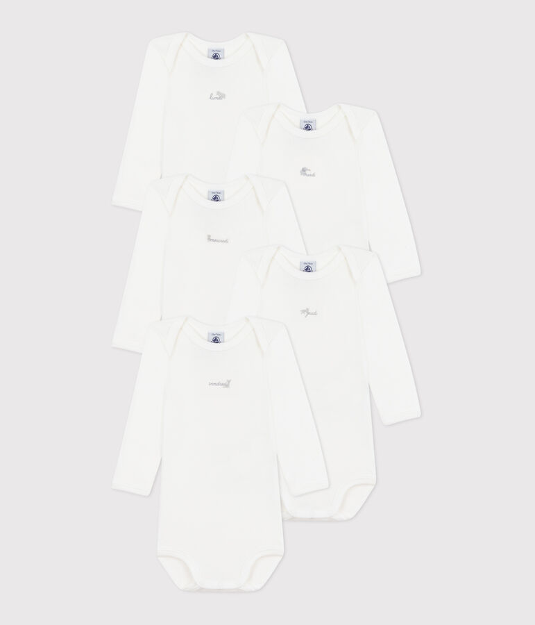 Babies' long-sleeved days of the week cotton bodysuits - 5-pack multicolor