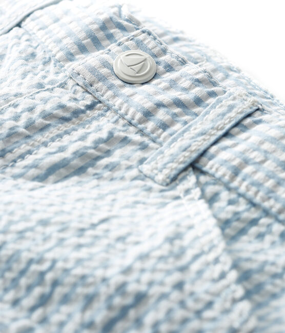 Baby Boys' Seersucker Trousers ACIER blue/MARSHMALLOW white