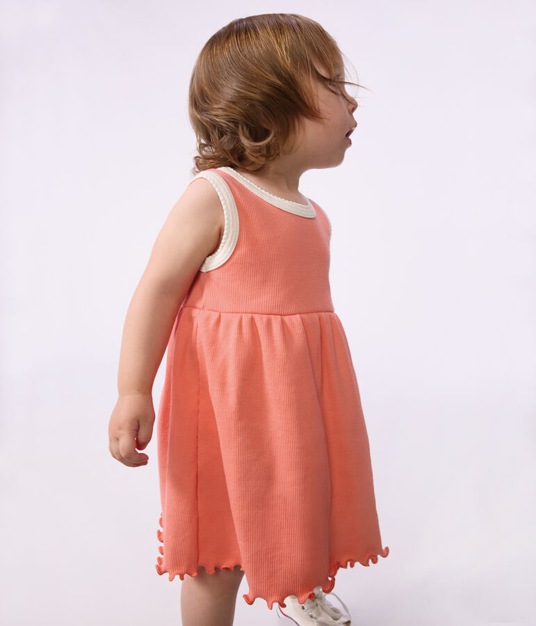 Babies' sleeveless plain cotton dress pink