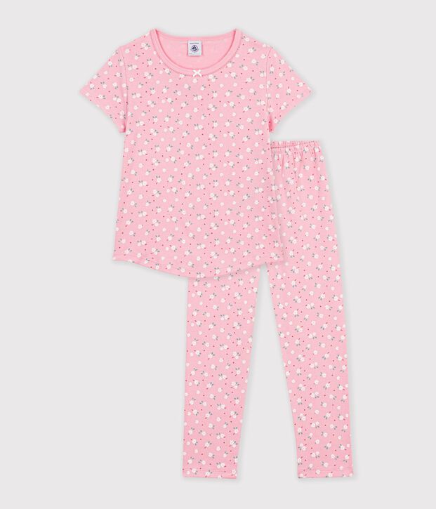 Children's printed cotton pyjamas with short sleeves and long legs pink/multicolor