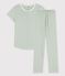 Girls' Short-Sleeved Floral Cotton Pyjamas HERBIER green/MARSHMALLOW