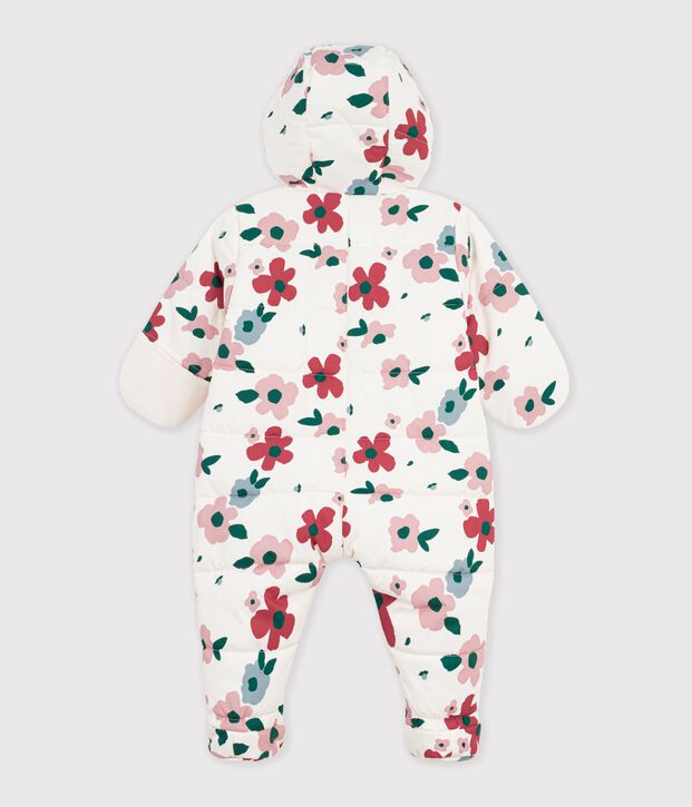 Babies' floral print polyester snowsuit Ecru/multicolor