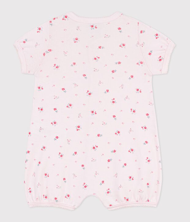 Babies' short floral cotton jumpsuit pink/multicolor