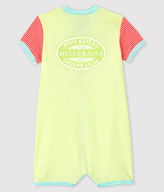 Babies' Yellow Pinstriped Ribbed Playsuit SUNNY yellow/MARSHMALLOW white