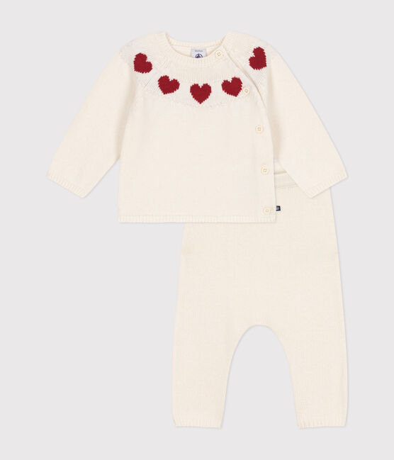 Babies' two-piece knitted outfit MARSHMALLOW red/CORRIDA white