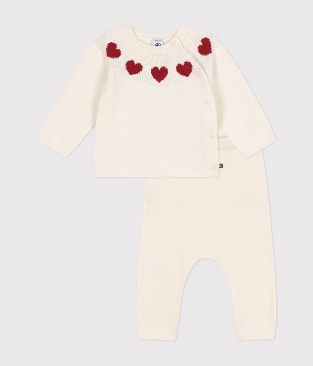 Babies' two-piece knitted outfit white/red