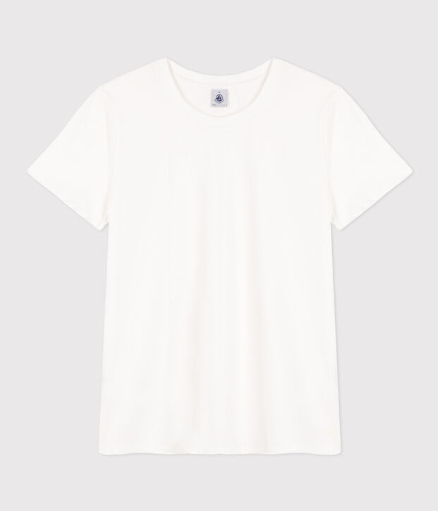 Women's short-sleeved, round-necked Straight T-shirt in fine jersey white