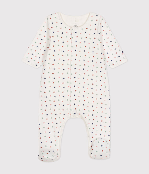 Babies' bodyjama in mini-heart print tube knit white/multicolor