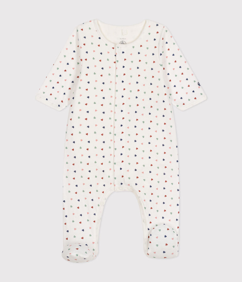 Babies' bodyjama in mini-heart print tube knit MARSHMALLOW white/MULTICO white
