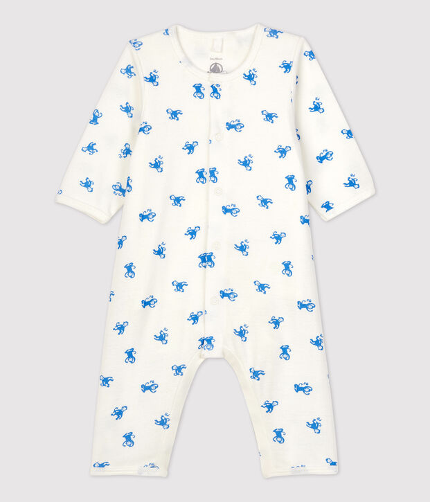 Babies' Footless Organic Cotton Bodyjama white/blue
