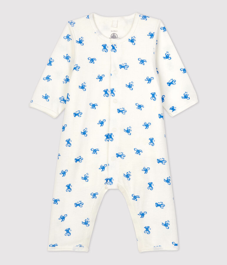 Babies' Footless Organic Cotton Bodyjama white/blue