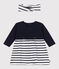 Babies' long-sleeved tube-knit and cotton dress complete with a matching ribbed headband variante 1