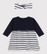 Babies' long-sleeved tube-knit and cotton dress complete with a matching ribbed headband