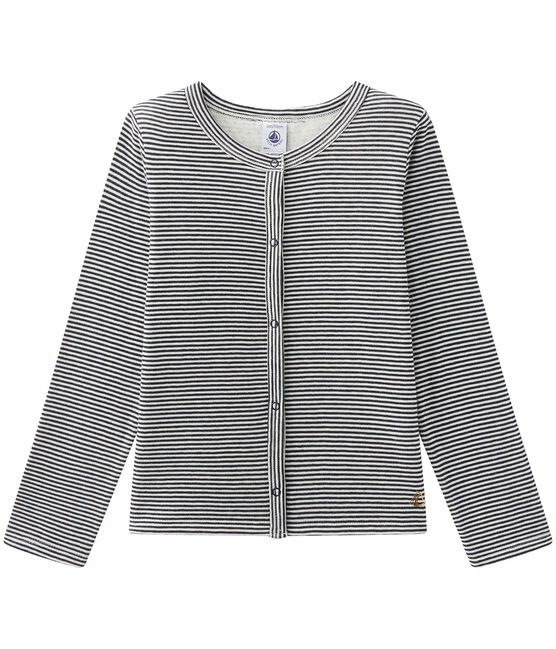 Girl's milleraies-striped double knit cardigan SMOKING blue/COQUILLE beige