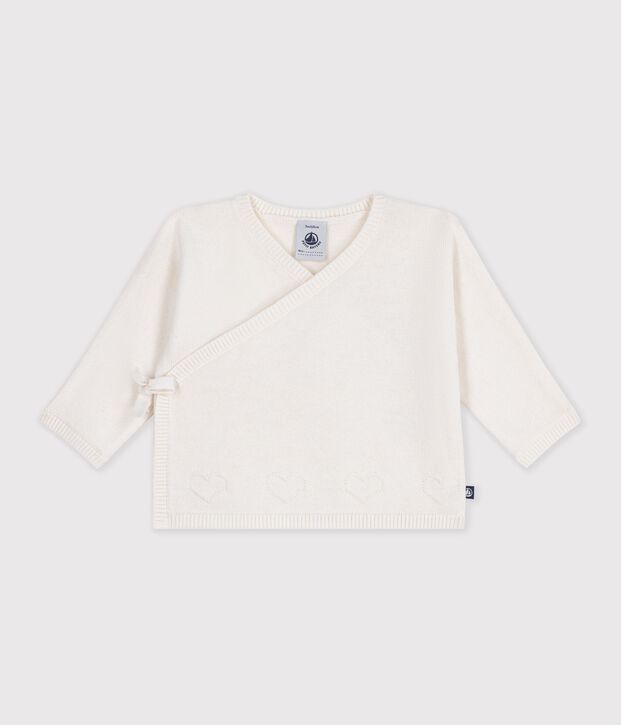 Babies' wool and cotton knit wrapover top white