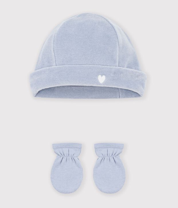 Babies' plain beanie and mittens set multicolor