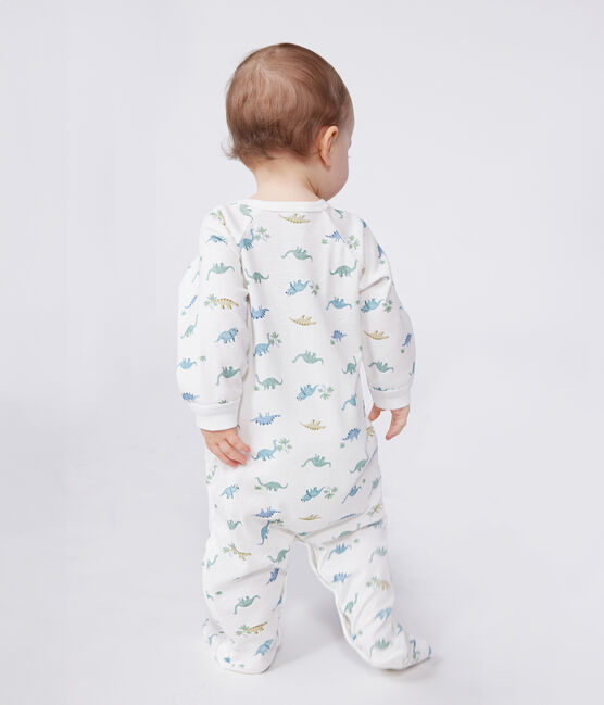 Babies' dinosaur pattern cotton pyjamas MARSHMALLOW white/MULTICO white