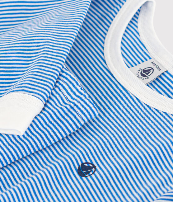 Children's Striped Cotton Pyjamas DELPHINIUM /MARSHMALLOW