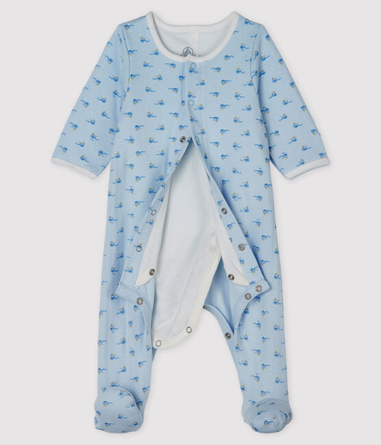 Unisex Baby's Tube Knit Bodyjama FRAICHEUR blue/MULTICO white