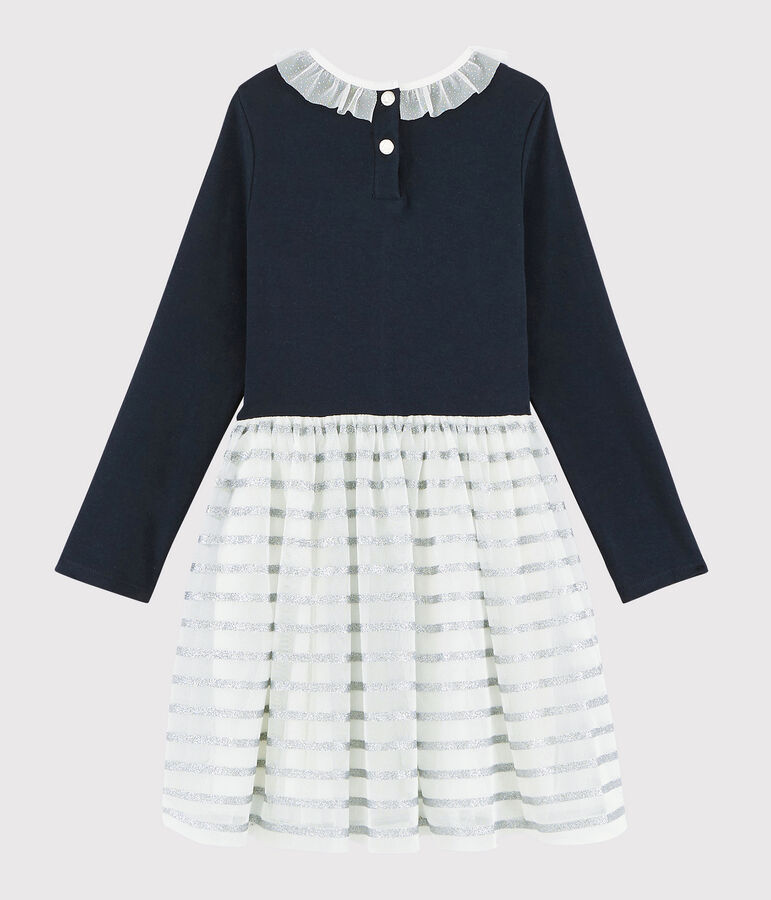 Girl's Long-sleeved Dress SMOKING blue/MULTICO white